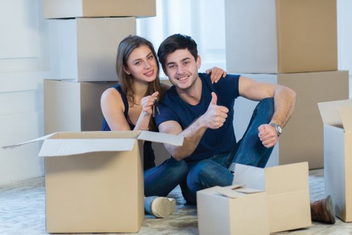 Packed boxes and furniture prepared for a flat removal in Hampstead